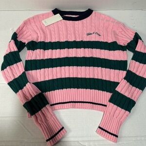 All in Motion Pink and Green Striped Crew Neck Sweater